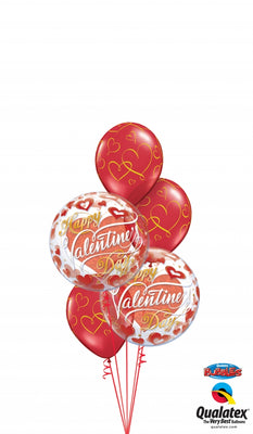 Happy Valentines Day Red and Gold Hearts Balloon Bouquet