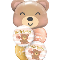 Hello Baby Bear Head Balloon Bouquet with Helium and Weight