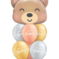 Hello Baby Bear Metallic Dots Balloon Bouquet with Helium and Weight