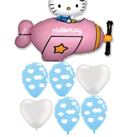 Hello Kitty Pink Airplane Balloon Bouquet with Helium and Weight