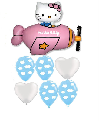 Hello Kitty Pink Airplane Balloon Bouquet with Helium and Weight