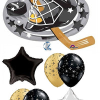 Hockey Mask Gold Black Balloons Bouquet with Helium Weight