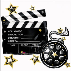 Hollywood Clapboard Foil Balloon with Helium and Weight