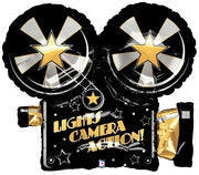 Hollywood Movie Camera Foil Balloons with Helium and Weight