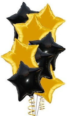 Solid Colour Hollywood Gold Black Stars Balloons Bouquet of 8