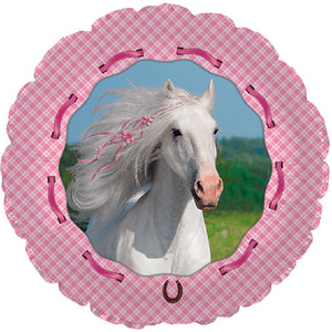 18 inch Farm Animals Pink White Horse Foil Balloon with Helium