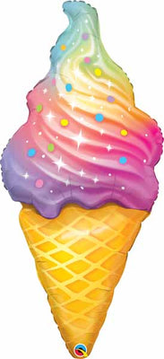45 inch Ice Cream Cone Rainbow Swirl Balloons with Helium and Weight