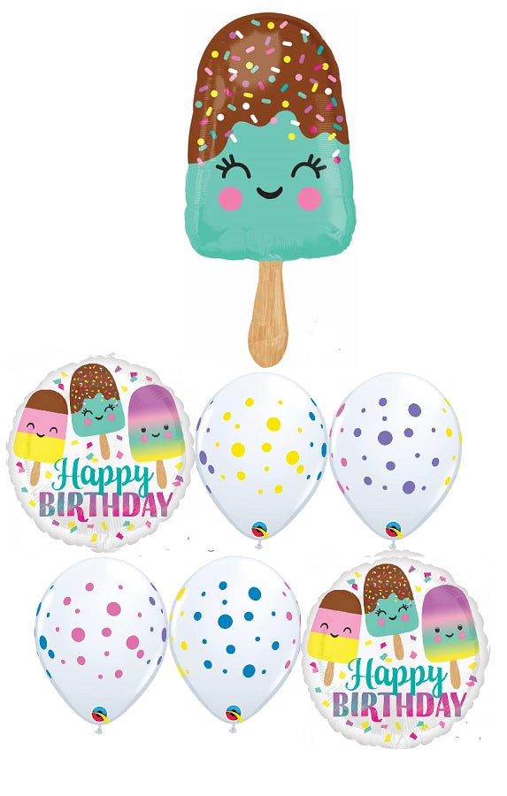 Ice Cream Dots Birthday Balloon Bouquet with Helium and Weight
