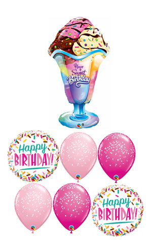 Ice Cream Sundae Sprinkles Birthday Balloon Bouquet with Helium Weight