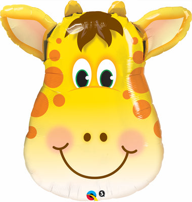 Jungle Animals Jolly Giraffe Head Foil Balloon with Helium and Weight