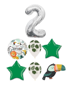 Jungle Animals Wild Birthday Pick An Age Silver Number Balloon Bouquet