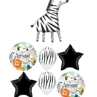 Jungle Wild Zebra Happy Birthday Balloons Bouquet
