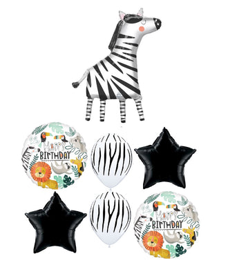 Jungle Wild Zebra Happy Birthday Balloons Bouquet
