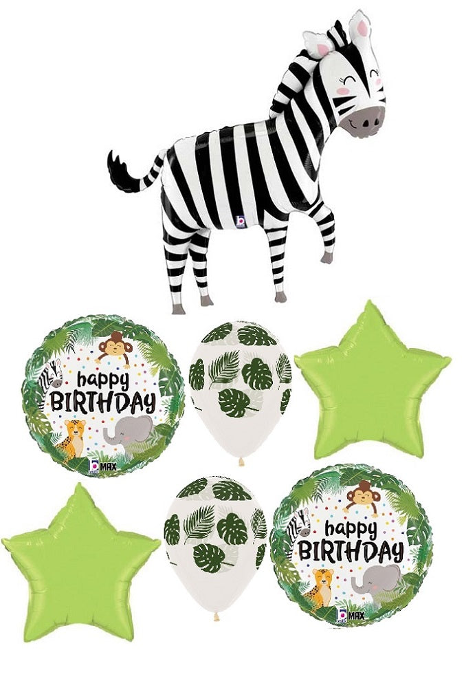 Jungle Zebra Happy Birthday Balloons Bouquet