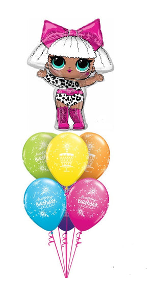 LOL Surprise Diva Birthday Cake Balloon Bouquet with Helium and Weight