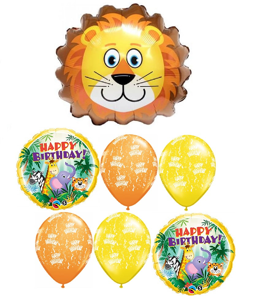 Jungle Animals Lion Head Happy Birthday Balloon Bouquet