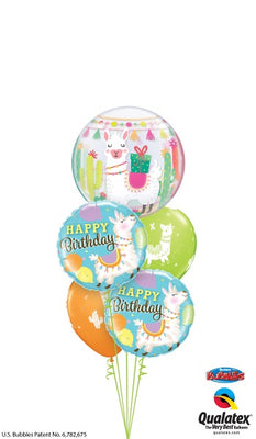 Llama Birthday Bubble Balloon Bouquet with Helium and Weight
