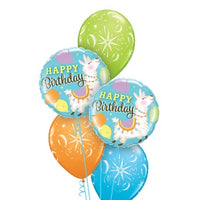 Llama Birthday Star Burst Balloons Bouquet with Helium and Weight