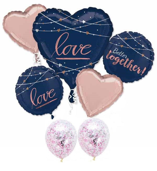 Love Navy and Rose Gold Confetti Balloons Bouquet