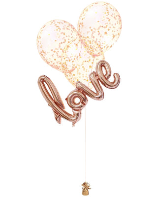 Rose Gold Confetti Love Script Balloon Bouquet