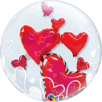 24 inch Love Red Hearts Double Bubbles Balloons with Helium