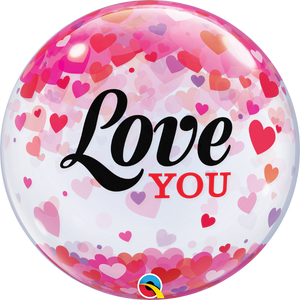22 inch Love You Pink Lavender Hearts Bubbles Balloons