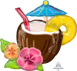 Hawaiian Luau Pina Colada Tropical Drink Balloon with Helium and Weight
