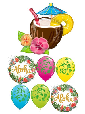 Hawaiian Luau Coconut Pina Colada Tropical Drink Aloha Balloon Bouquet