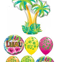 Hawaiian Luau Tropical Palm Tree Balloon Bouquet with Helium Weight