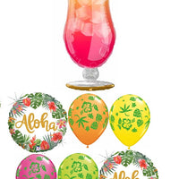 Pink Flamingo Tropical Drink Hawaiian Luau Balloons Bouquet
