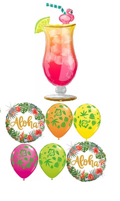 Pink Flamingo Tropical Drink Hawaiian Luau Balloons Bouquet