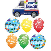Mail Truck Transportation Birthday Balloon Bouquet with Helium and Weight