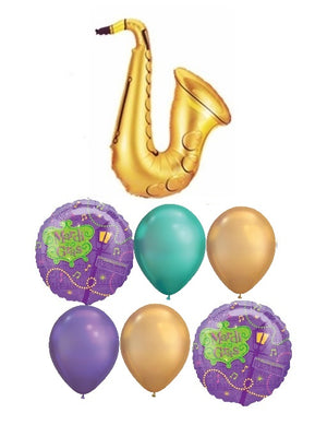 Mardi Gras Saxophone Bourbon Street Balloon Bouquet with Helium  Weight