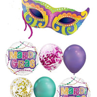 Mardi Gras Mask Beads Balloon Bouquet with Helium and Weight
