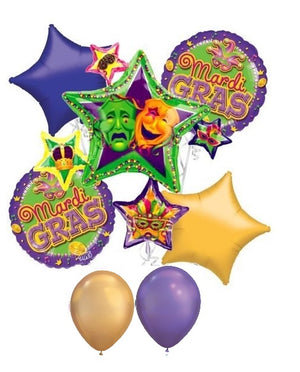 Mardi Gras Masquerade Stars Balloon Bouquet with Helium and Weight