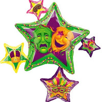 Mardi Gras Masquerade Star Cluster Balloon with Helium and Weight