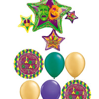 Mardi Gras Masquerade Star Cluster Balloon Bouquet with Helium Weight