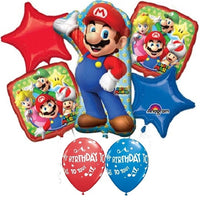 Mario Brothers Happy Birthday Balloon Bouquet with Helium and Weight
