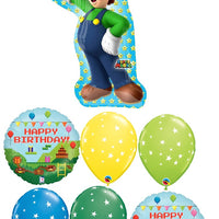 Mario Brothers Luigi Pixel Birthday Balloon Bouquet with Helium Weight
