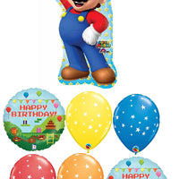 Mario Brothers Pixel Birthday Balloon Bouquet with Helium Weight
