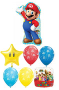 Mario Brothers Star Birthday Balloon Bouquet with Helium and Weight
