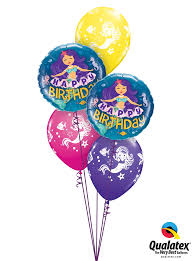 Mermaid Birthday Balloon Bouquet of 7 with Helium and Weight