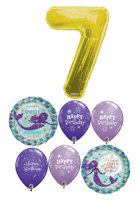 Mermaid Birthday Gold Number Pick An Age Balloon Bouquet