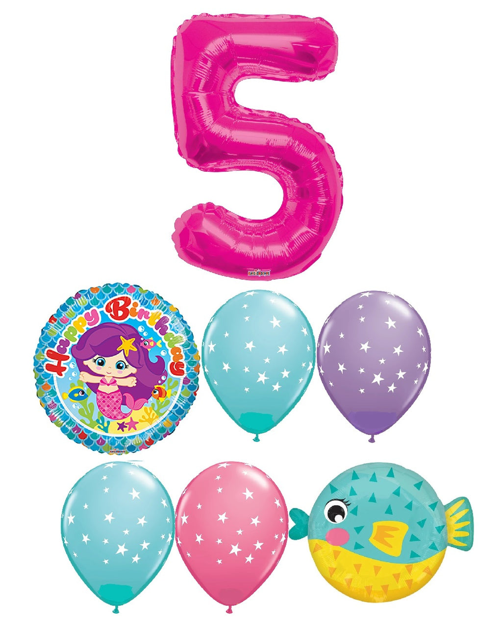 Mermaid Pick An Age Number Fish Balloon Bouquet with Helium Weight