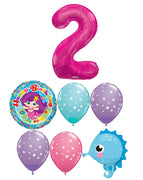 Mermaid Pick An Age Pink Number Seahorse Birthday Balloon Bouquet