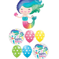Mermaid Happy Birthday Balloon Bouquet with Helium and Weight