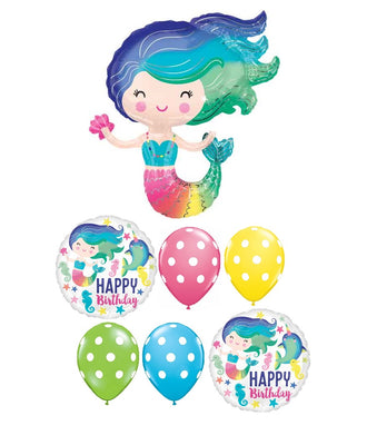 Mermaid Happy Birthday Balloon Bouquet with Helium and Weight