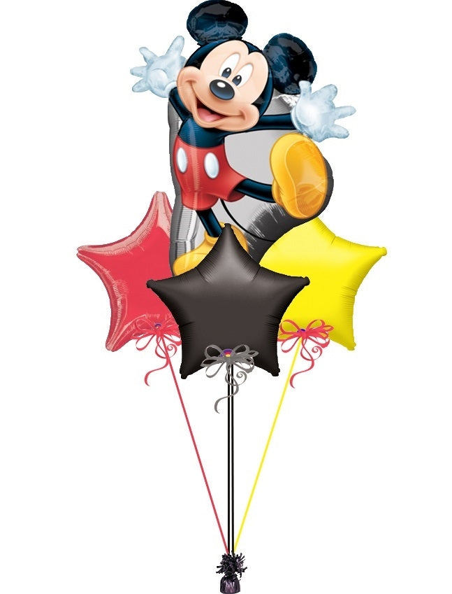 Mickey Mouse Stars Balloon Bouquet with Helium and Weight