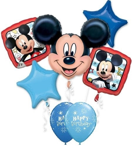 Mickey Mouse Blue Star Birthday Balloon Bouquet with Helium and Weight