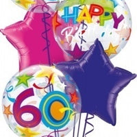 60th Birthday Bubble Star Balloon Bouquet with Helium and Weight